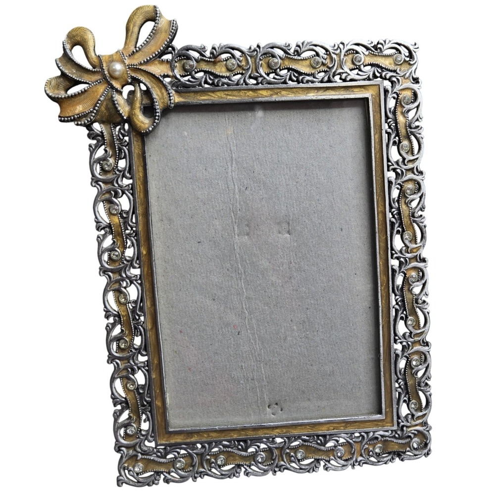 Vintage Sunflower Designs Ornate Rhinestone Bow Picture Frame 5.5x4.5" Tabletop